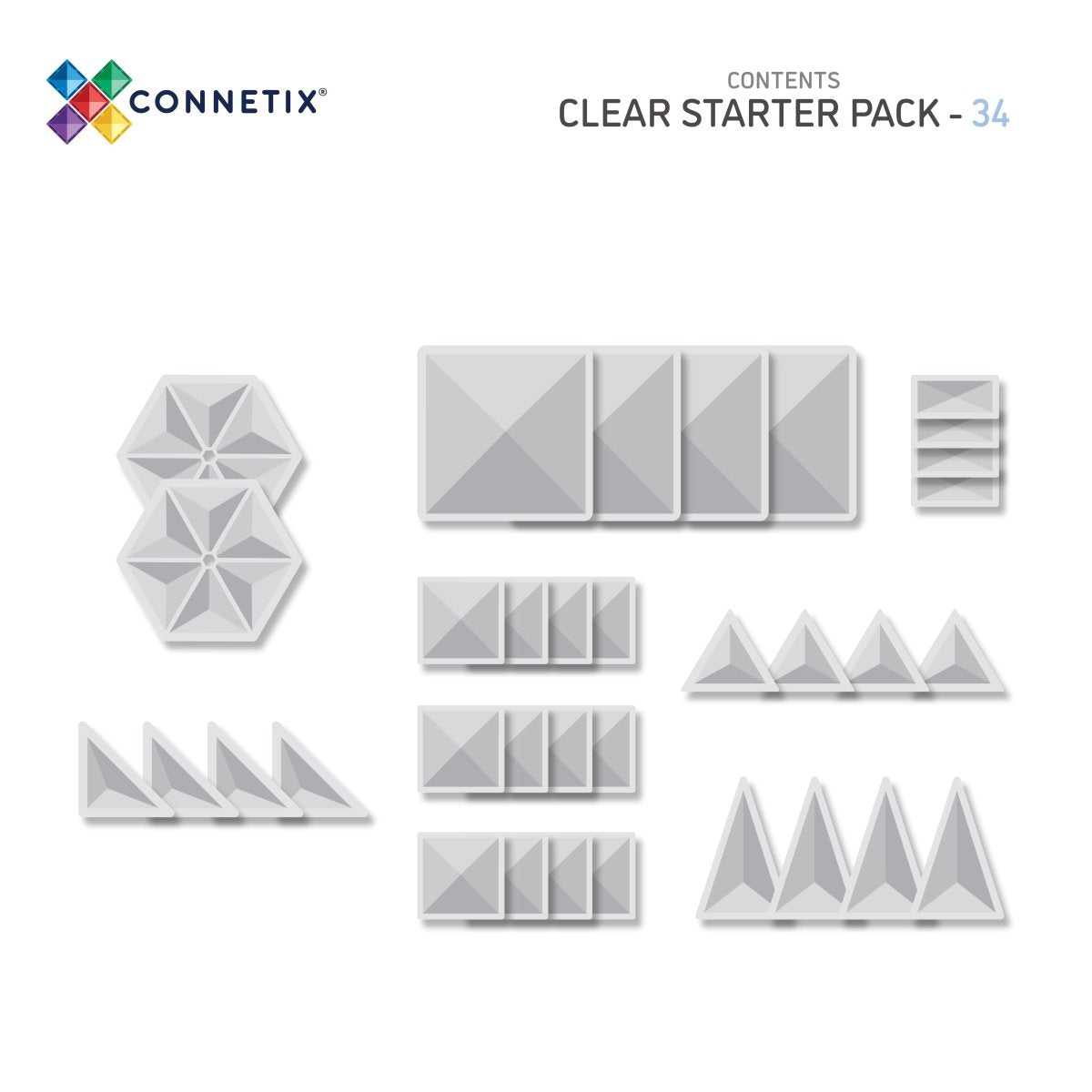 Connetix Tiles - Clear Starter Pack - 34 pc