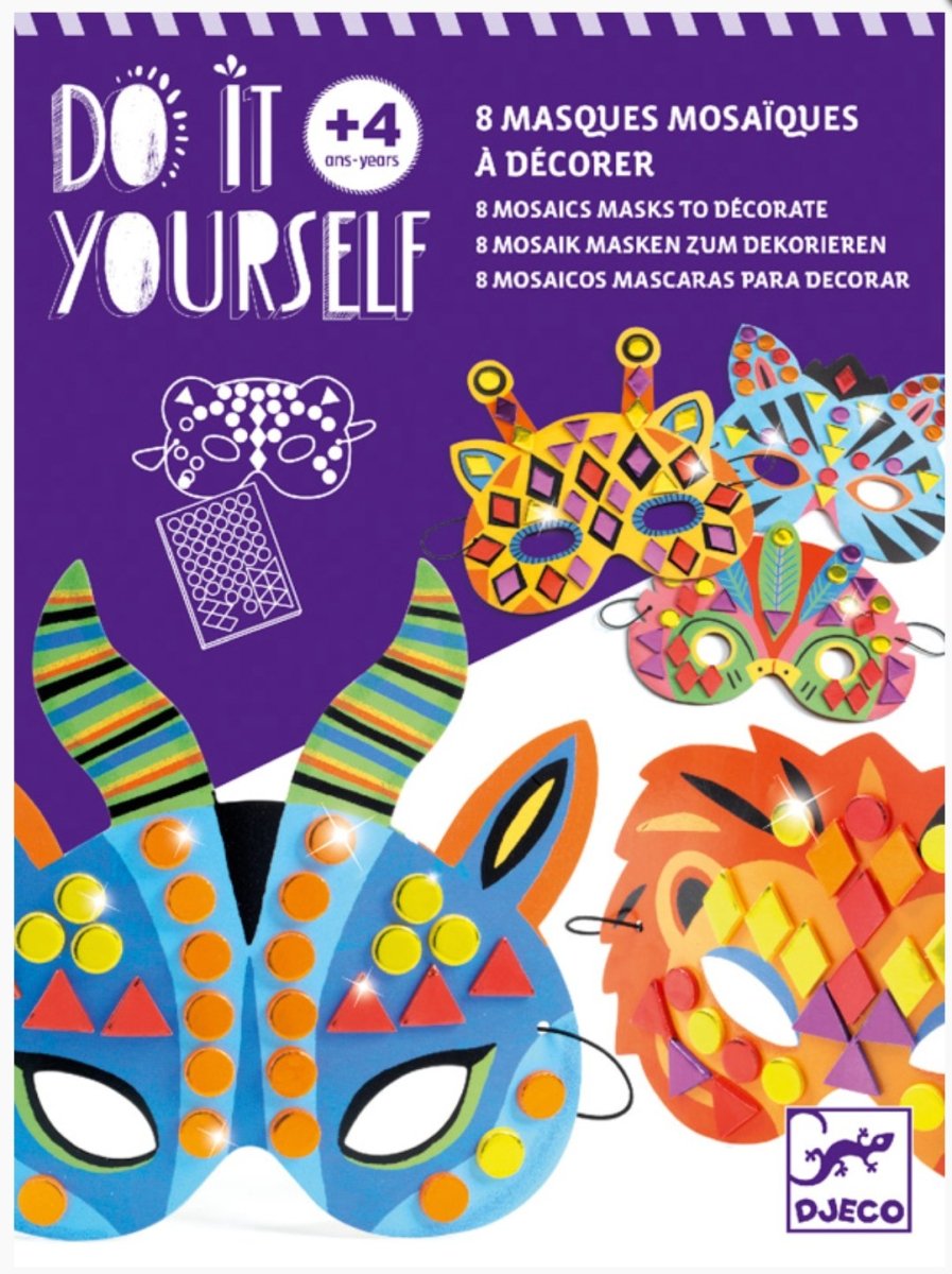 Djeco | Do It Yourself Jungle Animal Masks (Sticker Mosaics)