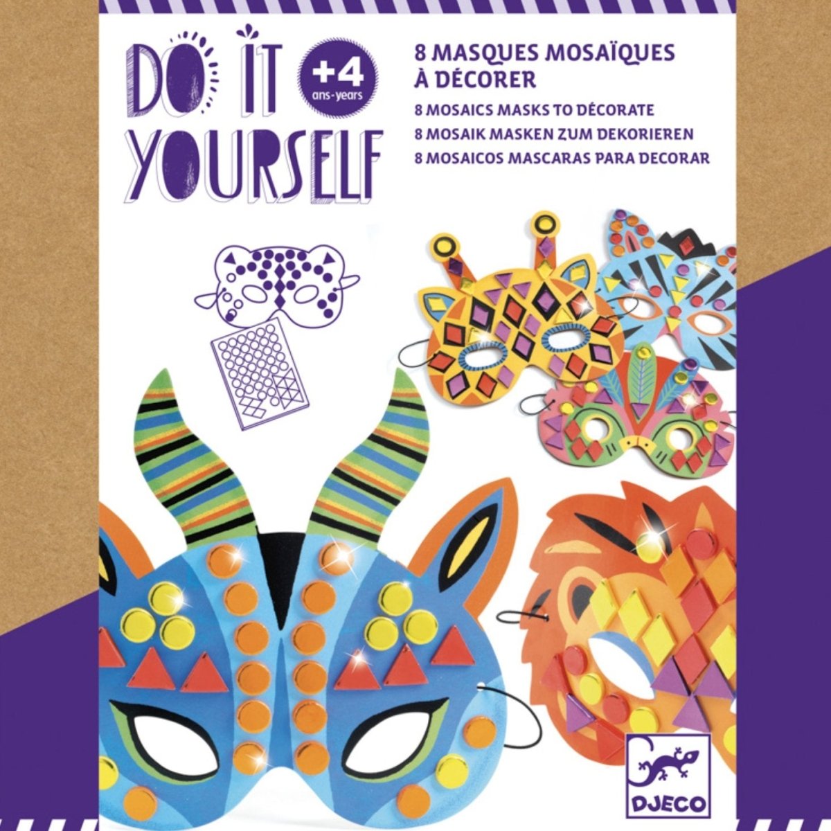Djeco | Do It Yourself Jungle Animal Masks (Sticker Mosaics)