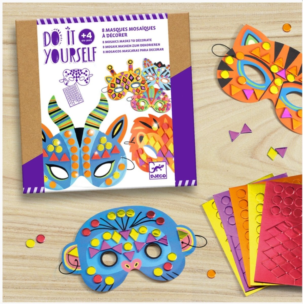 Djeco | Do It Yourself Jungle Animal Masks (Sticker Mosaics)