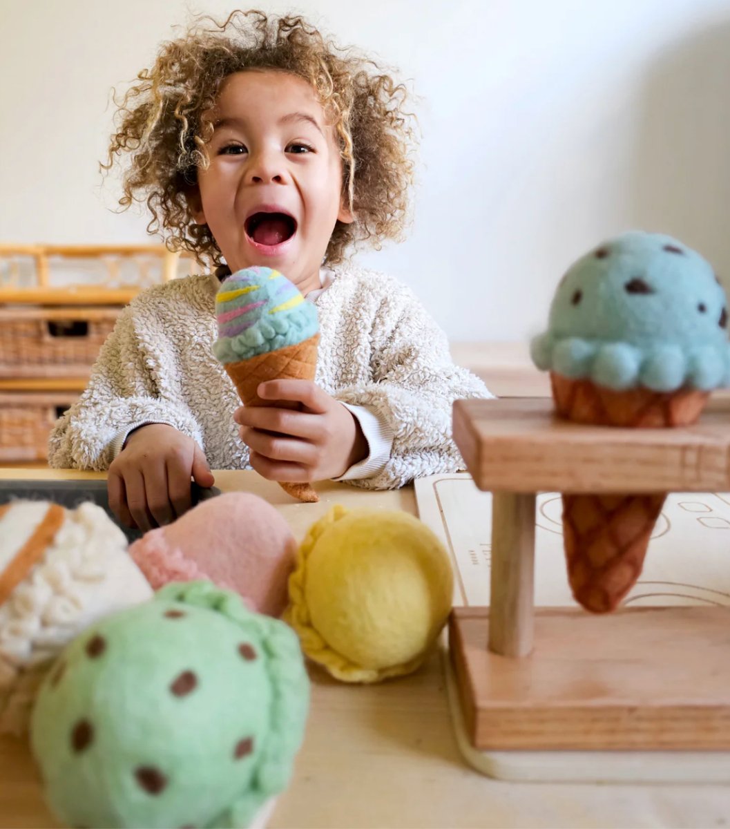 Felt Ice Cream Set - Waffle Cones and 9 Ice Cream Scoops | Tara Treasures