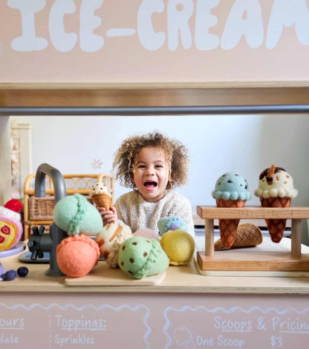 Felt Ice Cream Set - Waffle Cones and 9 Ice Cream Scoops | Tara Treasures