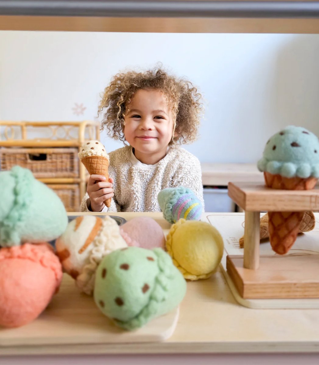 Felt Ice Cream Set - Waffle Cones and 9 Ice Cream Scoops | Tara Treasures
