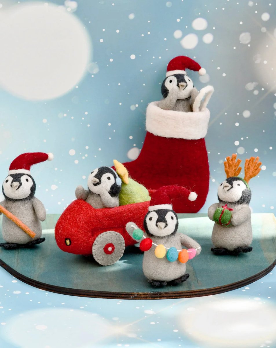 PREORDER: Christmas Felt Penguin with Present - Tara Treasures