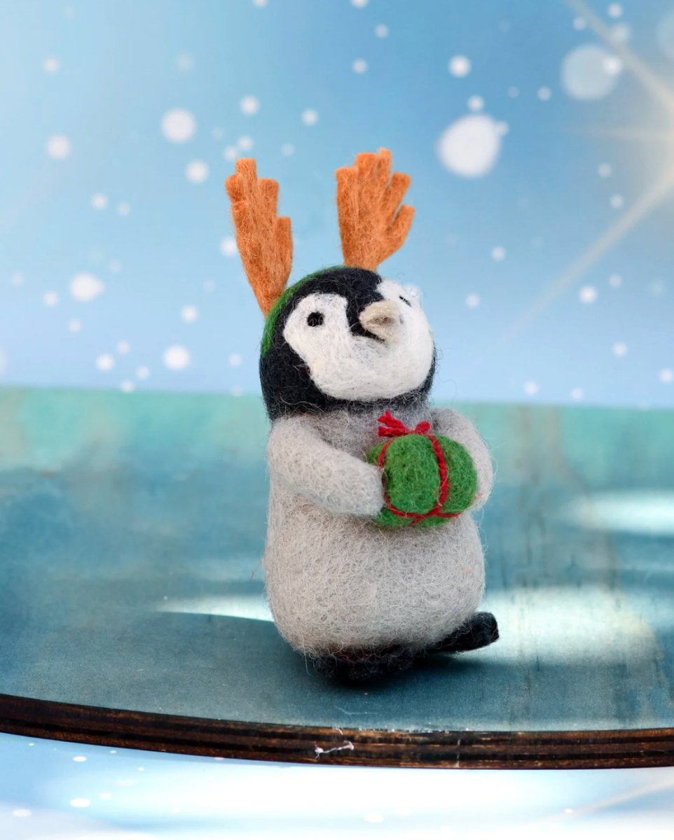 PREORDER: Christmas Felt Penguin with Present - Tara Treasures