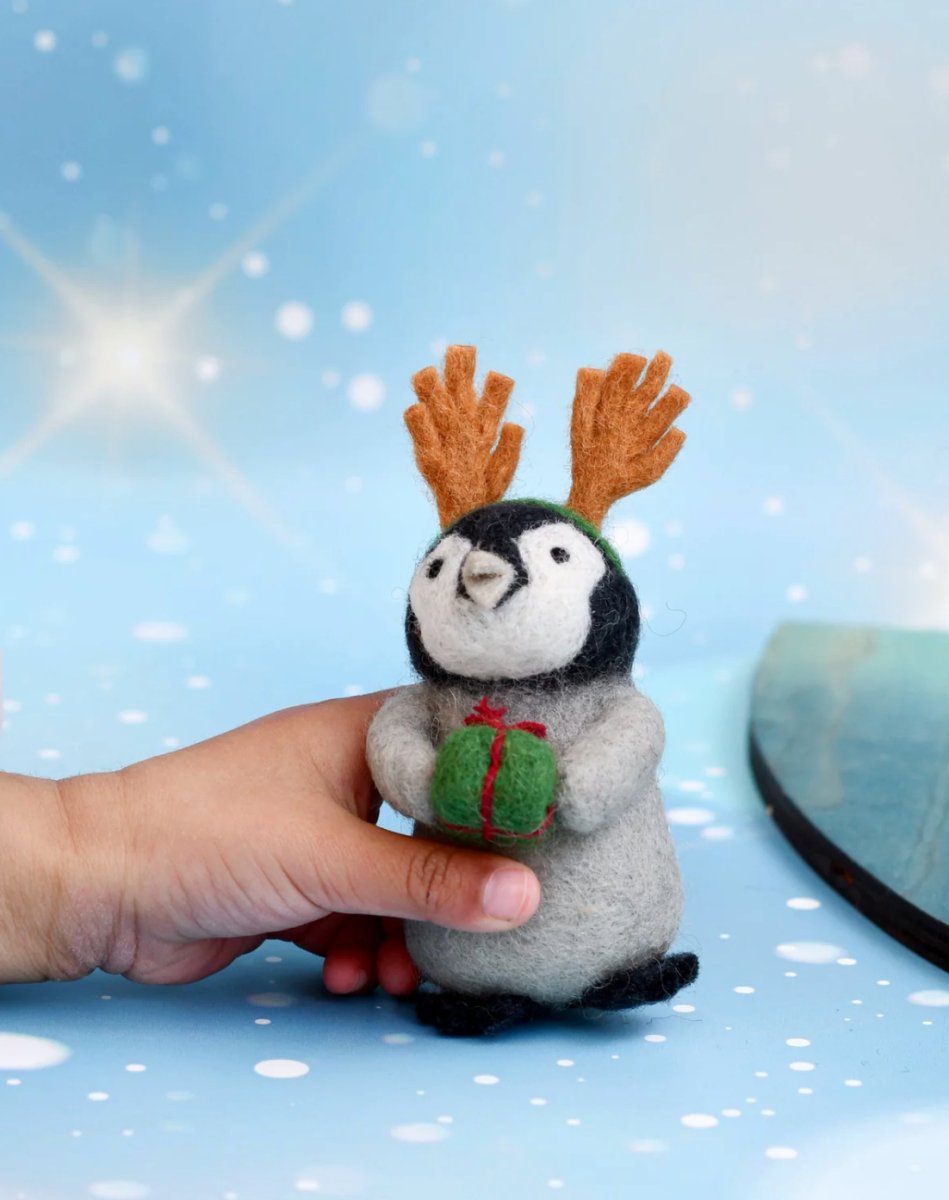 PREORDER: Christmas Felt Penguin with Present - Tara Treasures