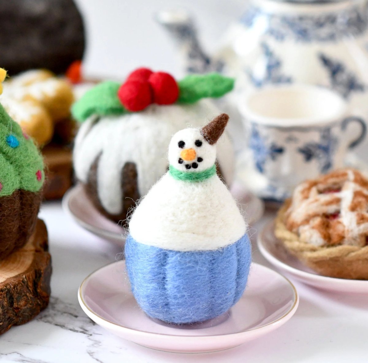 PREORDER: Christmas Felt Play Food - Snowman Cupcake | Tara Treasures