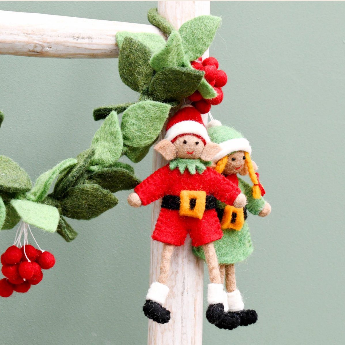 PREORDER: Felt Christmas Elf Hangings (Pair) - Tara Treasures