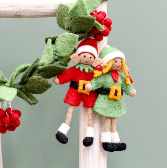 PREORDER: Felt Christmas Elf Hangings (Pair) - Tara Treasures