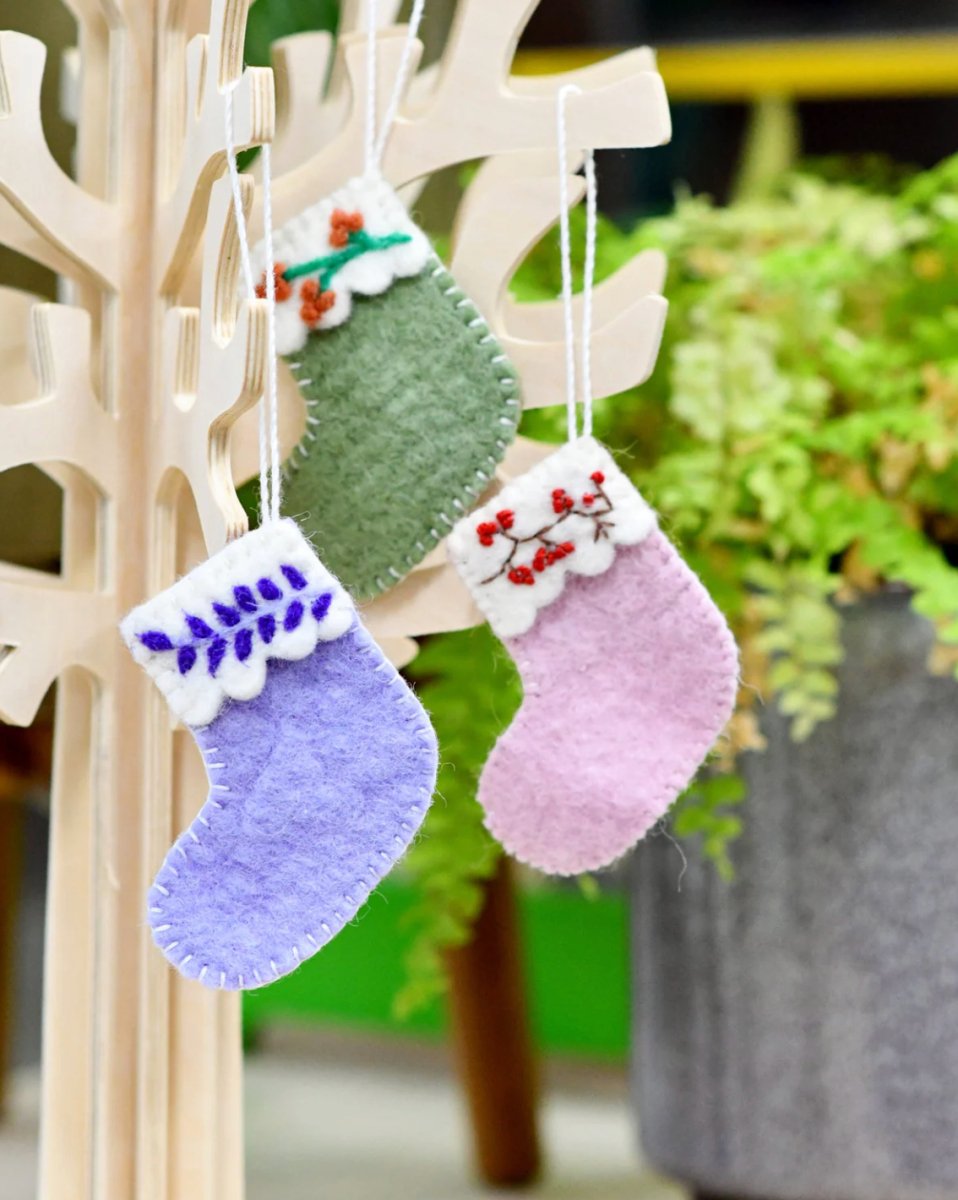 PREORDER: Felt Christmas Stocking Ornaments A (Set of 3) - Tara Treasures