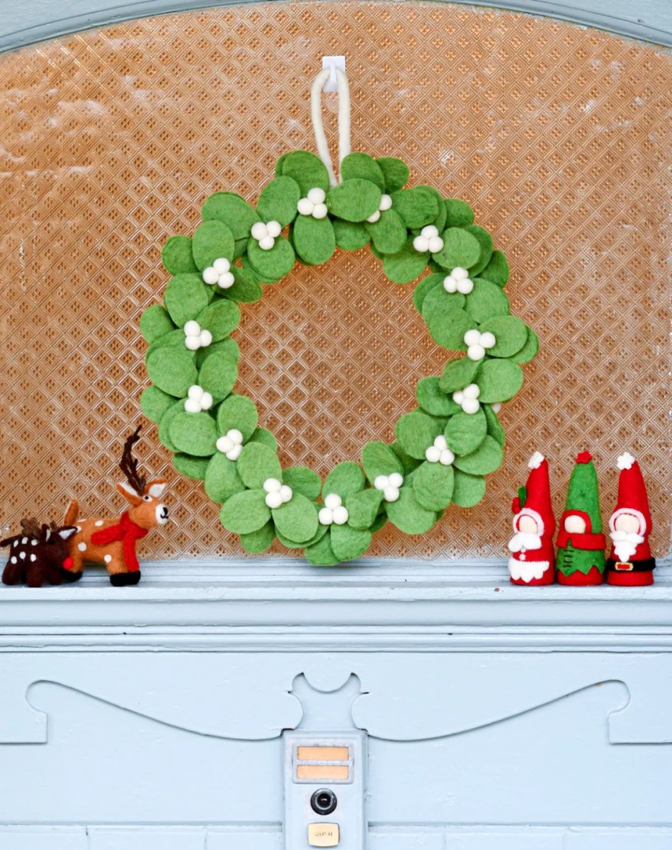 PREORDER: Felt Mistletoe Wreath with White Berries - Tara Treasures