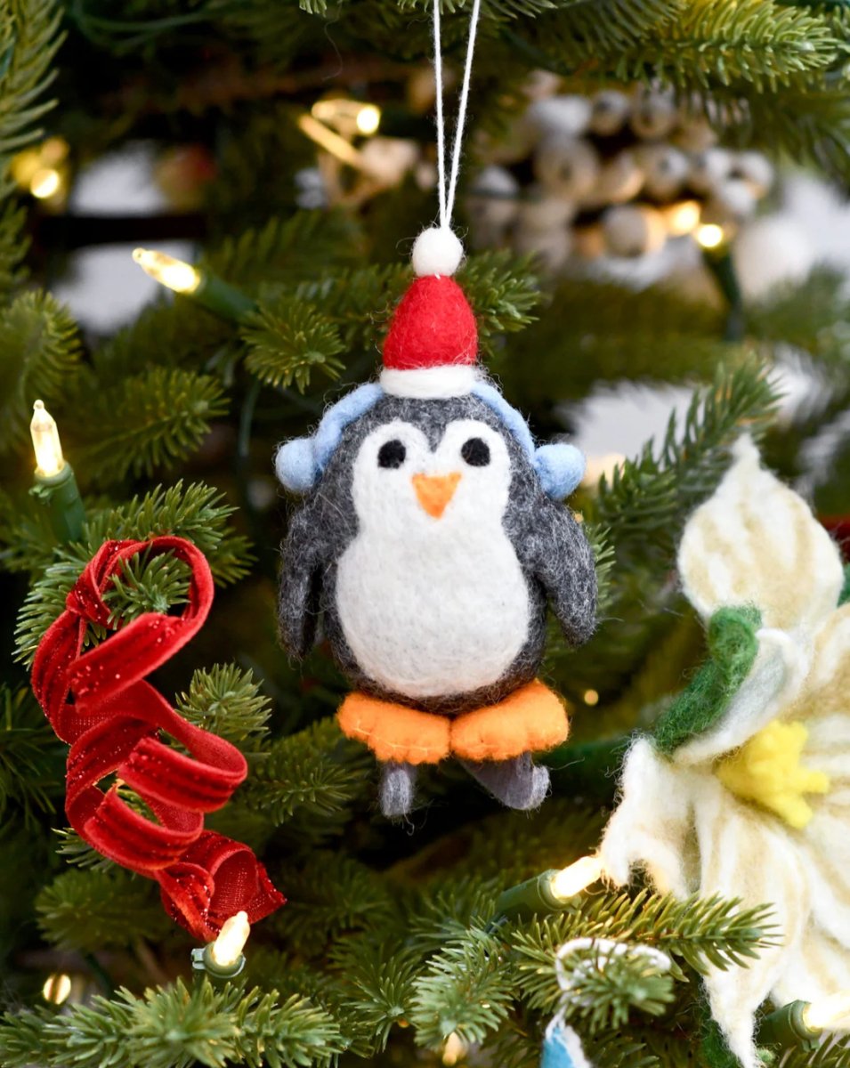 PREORDER: Felt Penguin with skates ornament - Tara Treasures