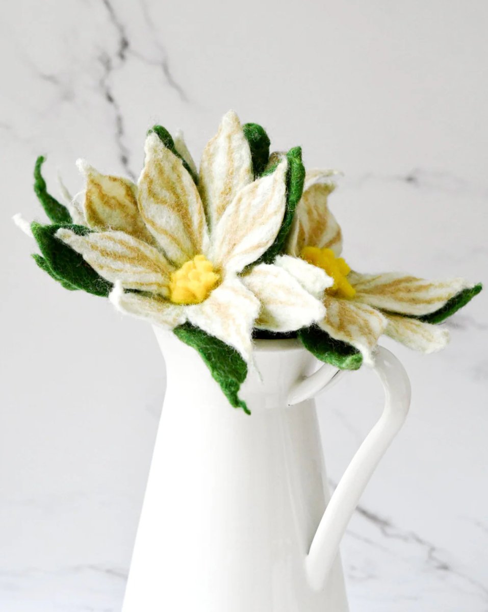 PREORDER: Felt White Poinsettia Flowers (Set of 3 Stems) - Tara Treasures