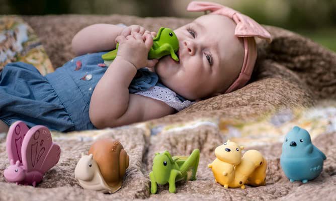 Set of 5 Garden Animals Rubber Teething Toy - Tikiri