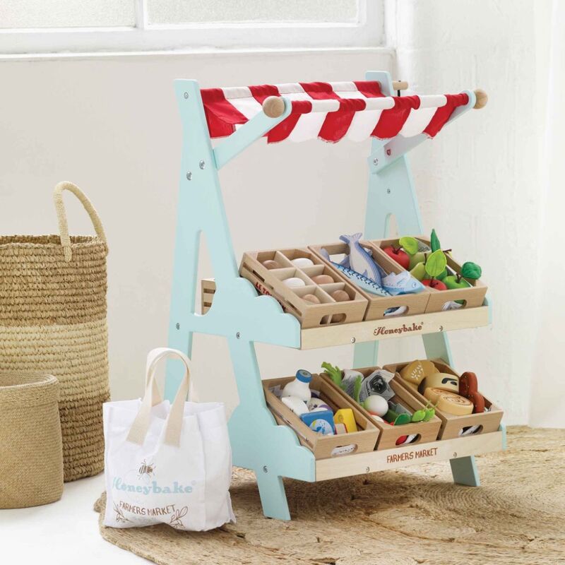 Wooden Market Stall & Fruit Play Food Crate - Le Toy Van