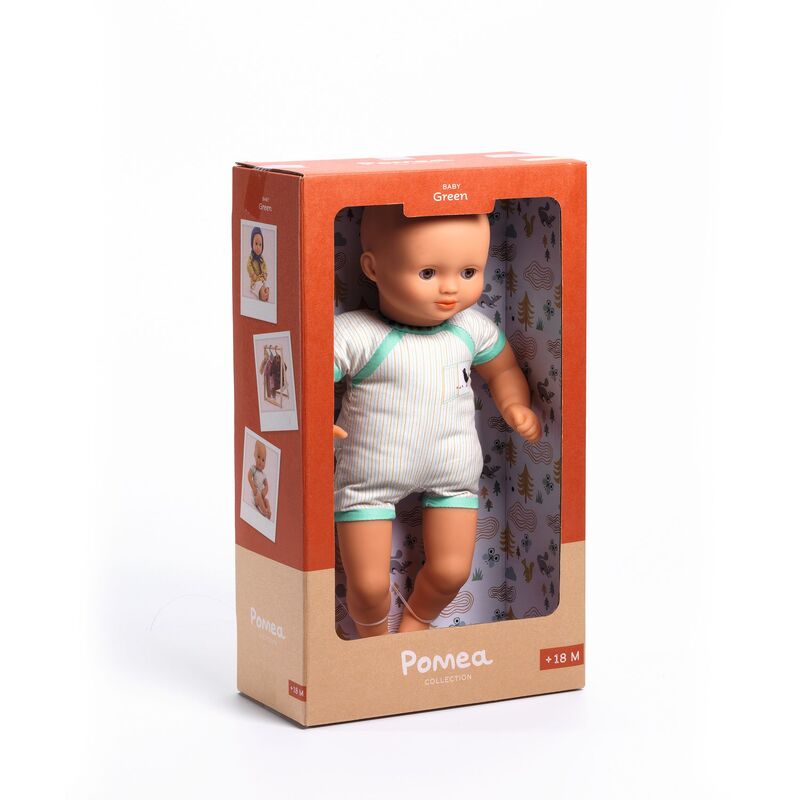 32 cm Pomea Machine Washable Soft Body Doll in Green - Djeco