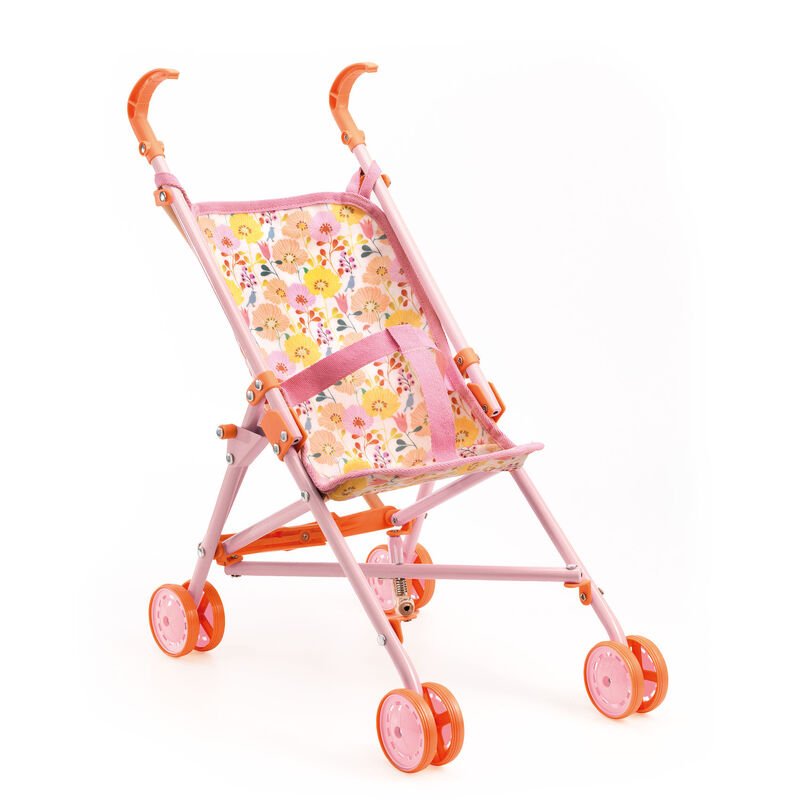 54 cm Pomea Pink Flower Doll Umbrella Stroller - Djeco