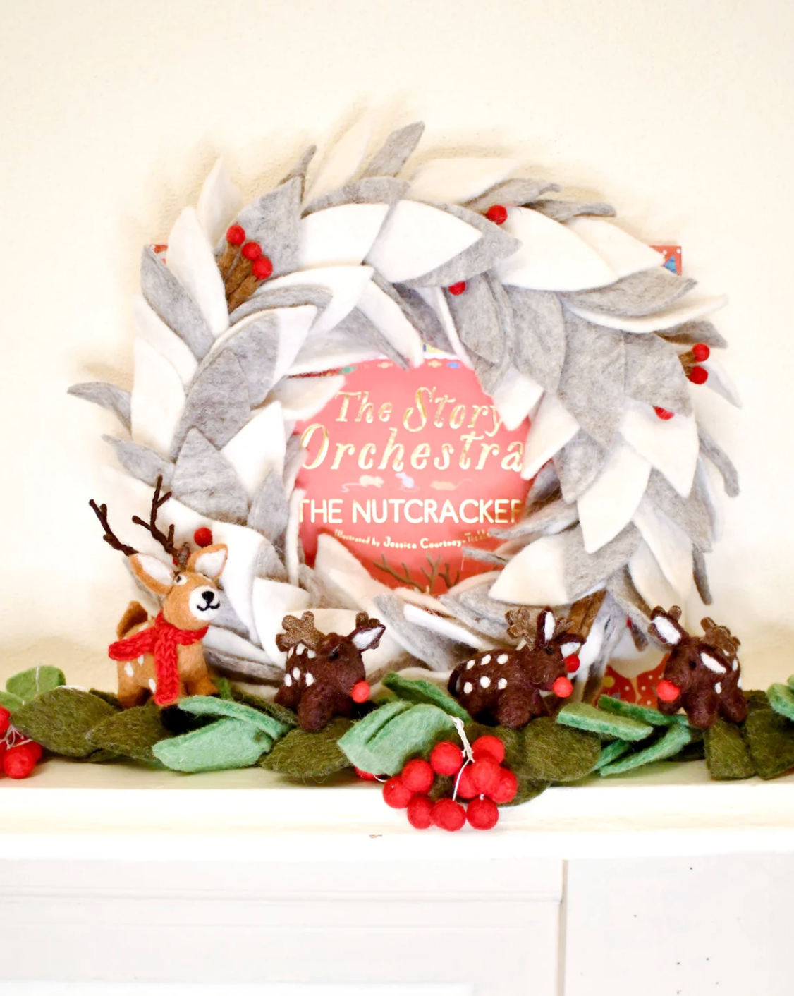 Felt Frosted Grey and White Leaves Wreath - Tara Treasures