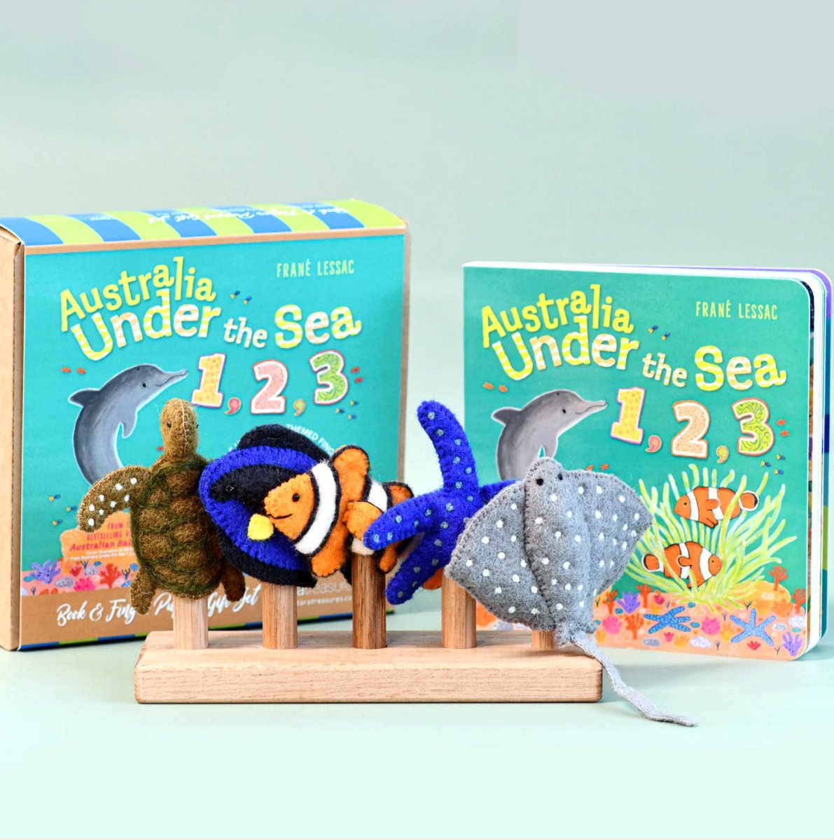 Australia Under the Sea 1, 2,3 by Frané Lessac Book and Finger Puppet Set - Tara Treasures