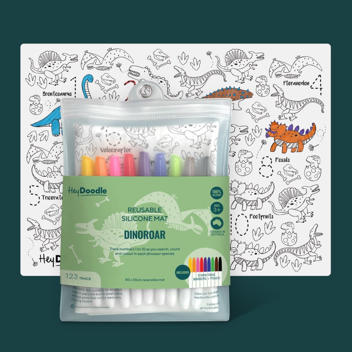 DinoRoar - Hey Doodle Classic Reusable Silicone Colouring Mat