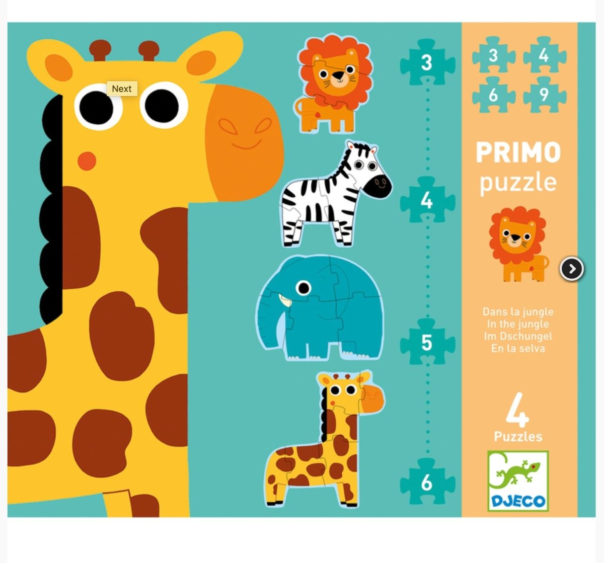 Djeco | Jungle 3,4,5,6pc Giant Puzzle