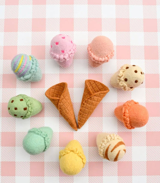 Felt Ice Cream Set - Waffle Cones and 9 Ice Cream Scoops | Tara Treasures