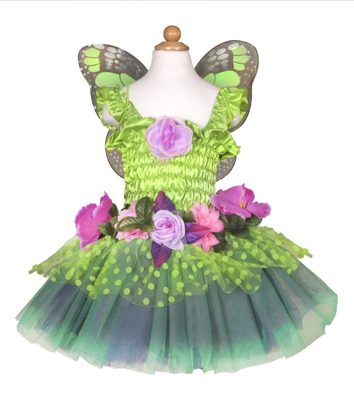 Green Fairy Blooms Deluxe Dress with Wings - Great Pretenders