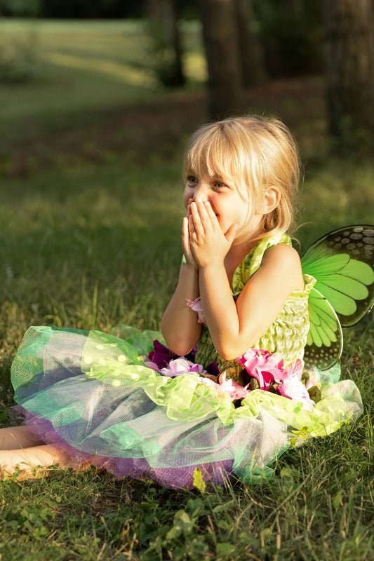 Green Fairy Blooms Deluxe Dress with Wings - Great Pretenders