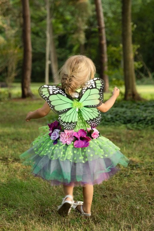 Green Fairy Blooms Deluxe Dress with Wings - Great Pretenders