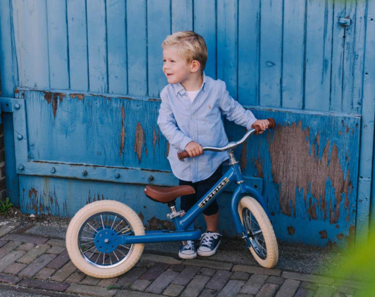 Matte Blue Vintage Trybike, Cream Tyres and Chrome (3 wheel) - Trybike