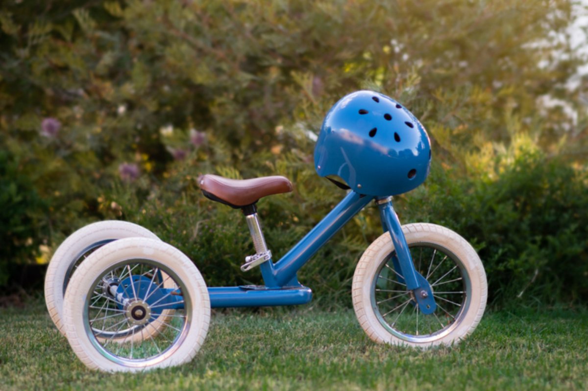 Matte Blue Vintage Trybike, Cream Tyres and Chrome (3 wheel) - Trybike