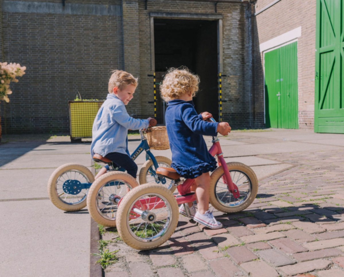 Matte Blue Vintage Trybike, Cream Tyres and Chrome (3 wheel) - Trybike