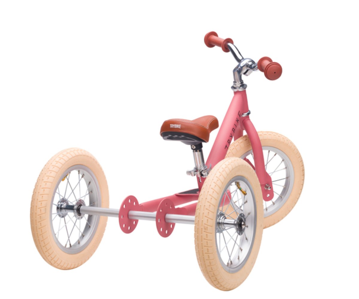 Matte Pink Vintage Trybike, Cream Tyres and Chrome (3 wheel) - Trybike