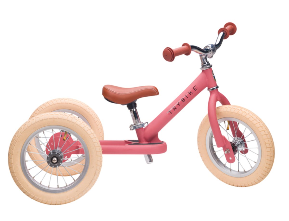 Matte Pink Vintage Trybike, Cream Tyres and Chrome (3 wheel) - Trybike