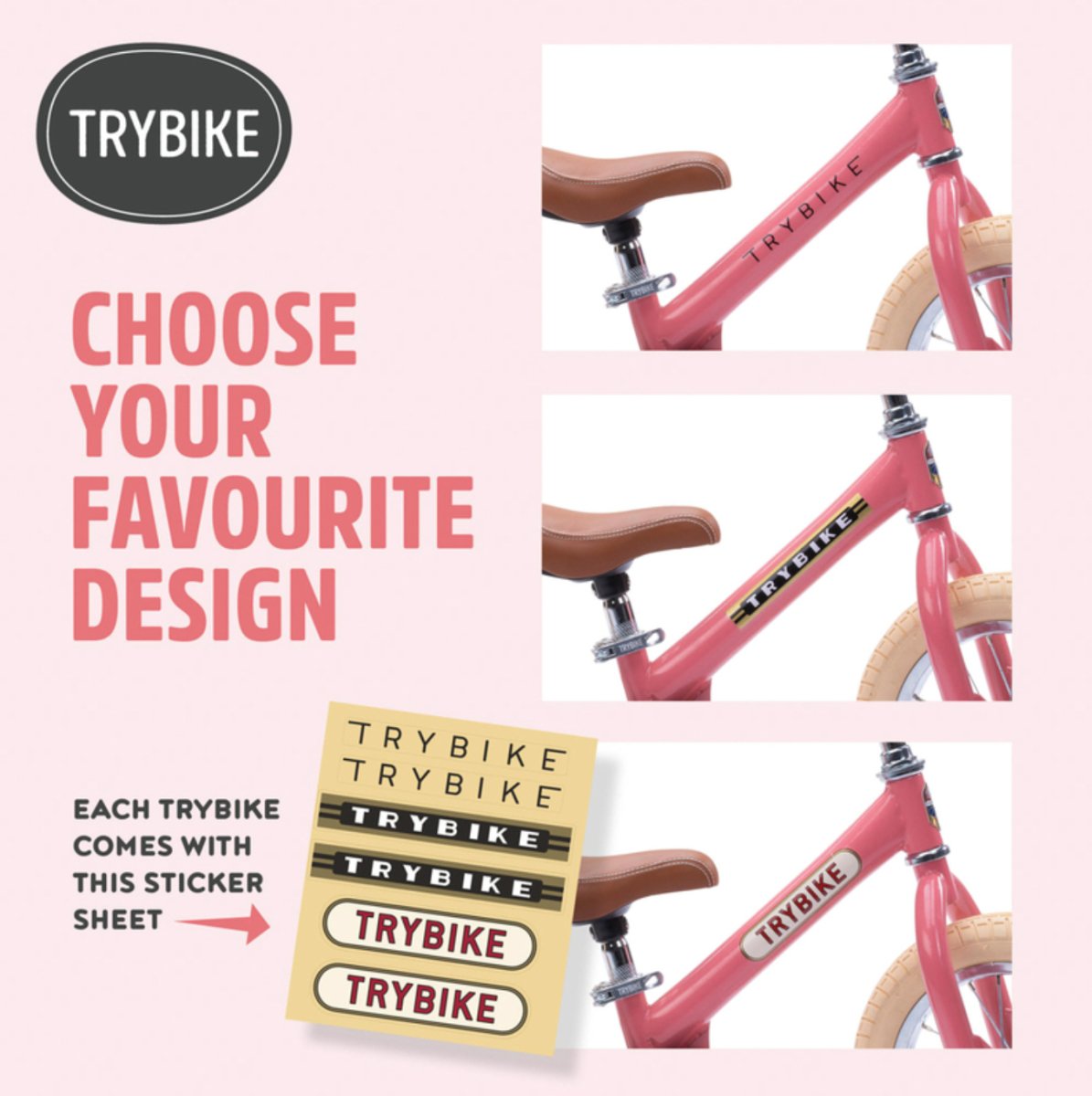 Matte Pink Vintage Trybike, Cream Tyres and Chrome (3 wheel) - Trybike