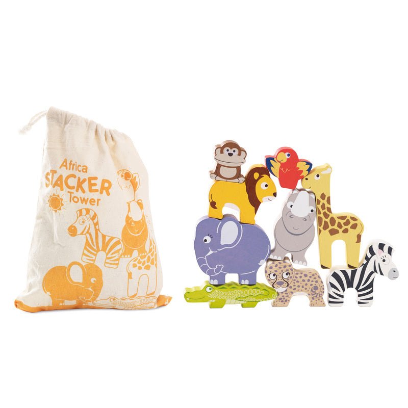 Petilou Africa Stacking Animals & Bag - Le Toy Van