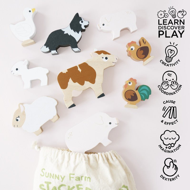 Petilou Farm Stacking Animals & Bag - Le Toy Van