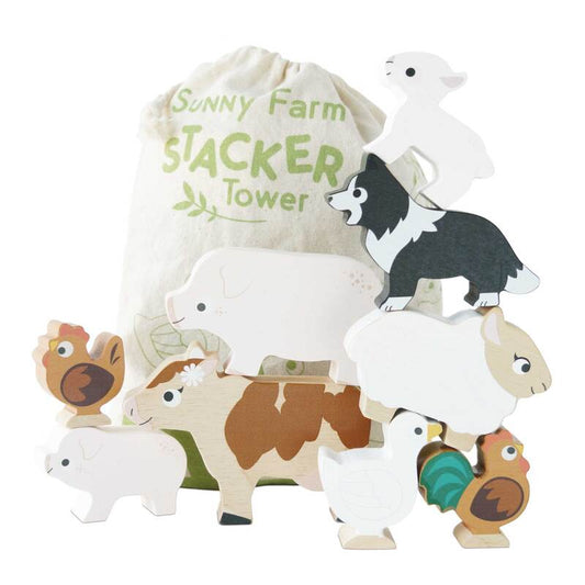 Petilou Farm Stacking Animals & Bag - Le Toy Van