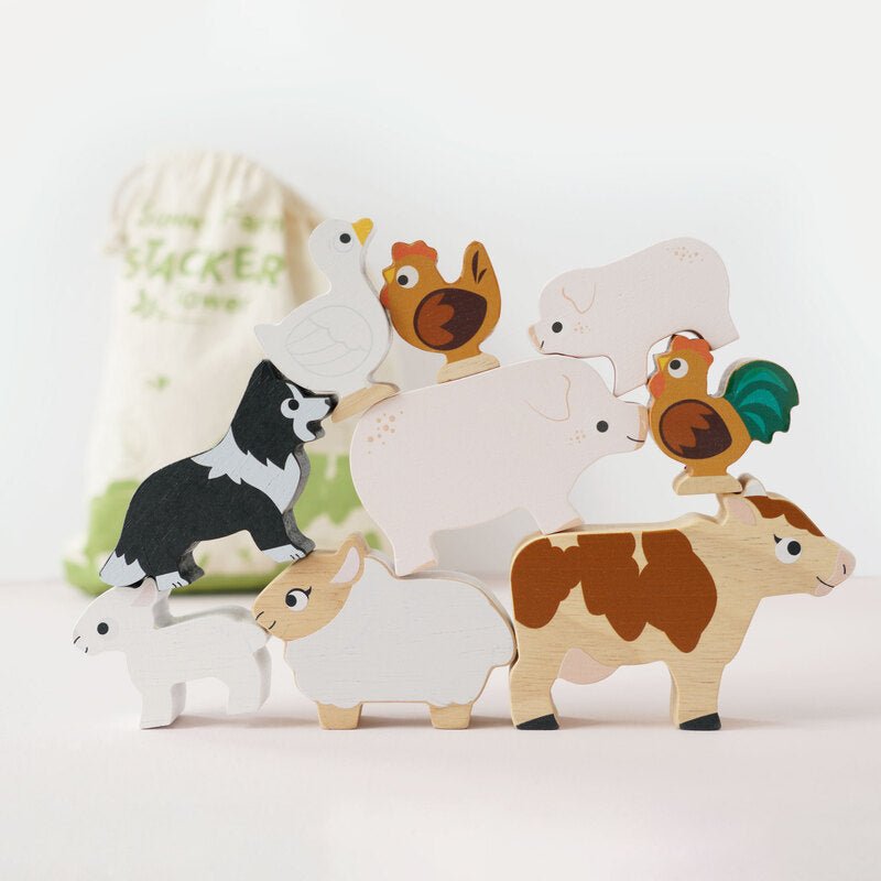 Petilou Farm Stacking Animals & Bag - Le Toy Van