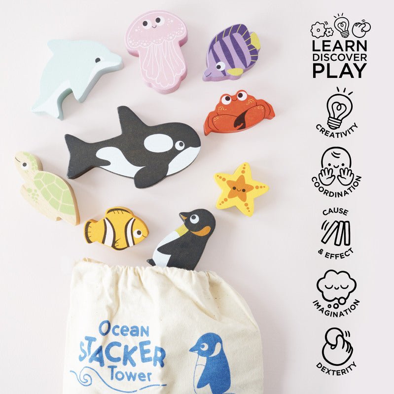 Petilou Ocean Stacking Animals & Bag - Le Toy Van