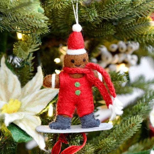 PREORDER: Christmas Felt Gingerbread on Snowboard Ornament - Tara Treasures