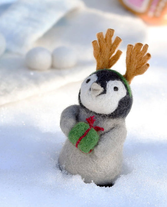 PREORDER: Christmas Felt Penguin with Present - Tara Treasures