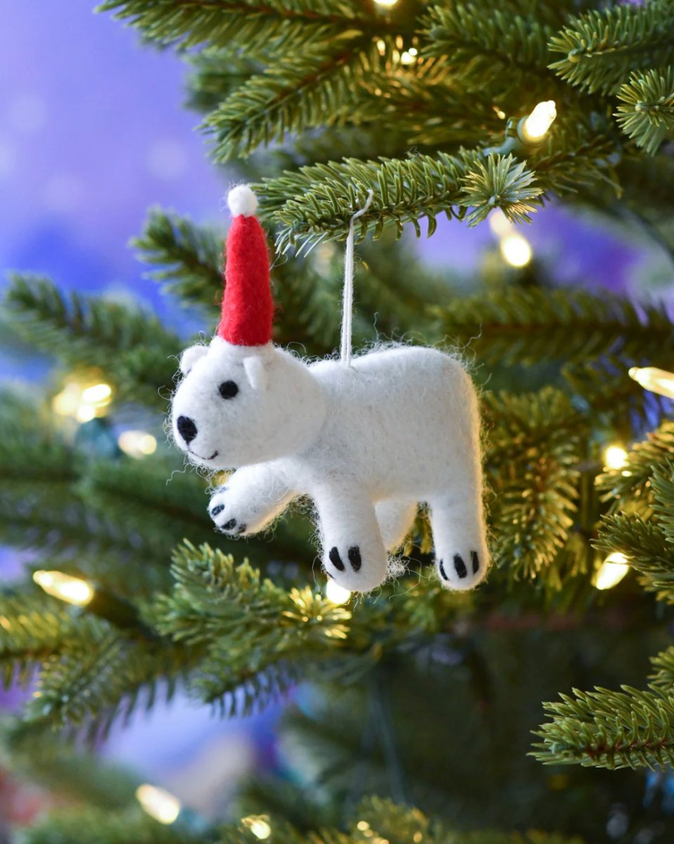 PREORDER: Christmas Ornament - Felt Polar Bear Cub | Tara Treasures