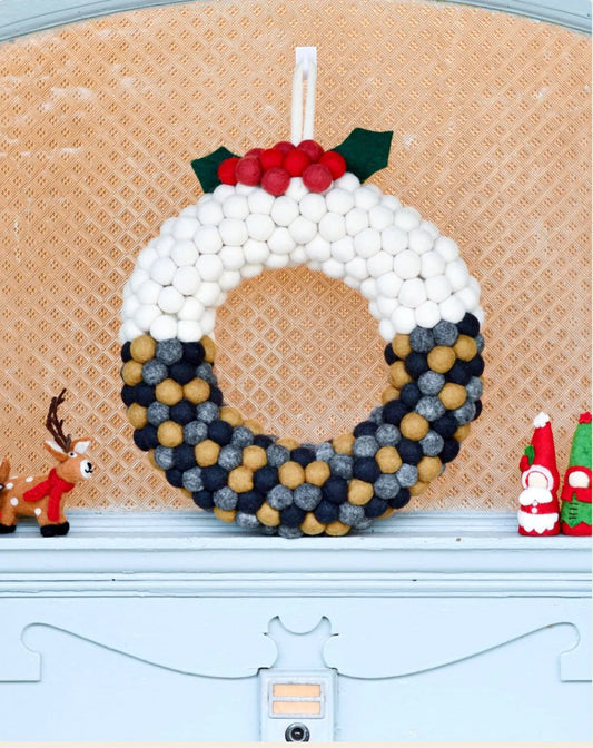 PREORDER: Felt Ball Christmas Pudding Wreath - Tara Treasures