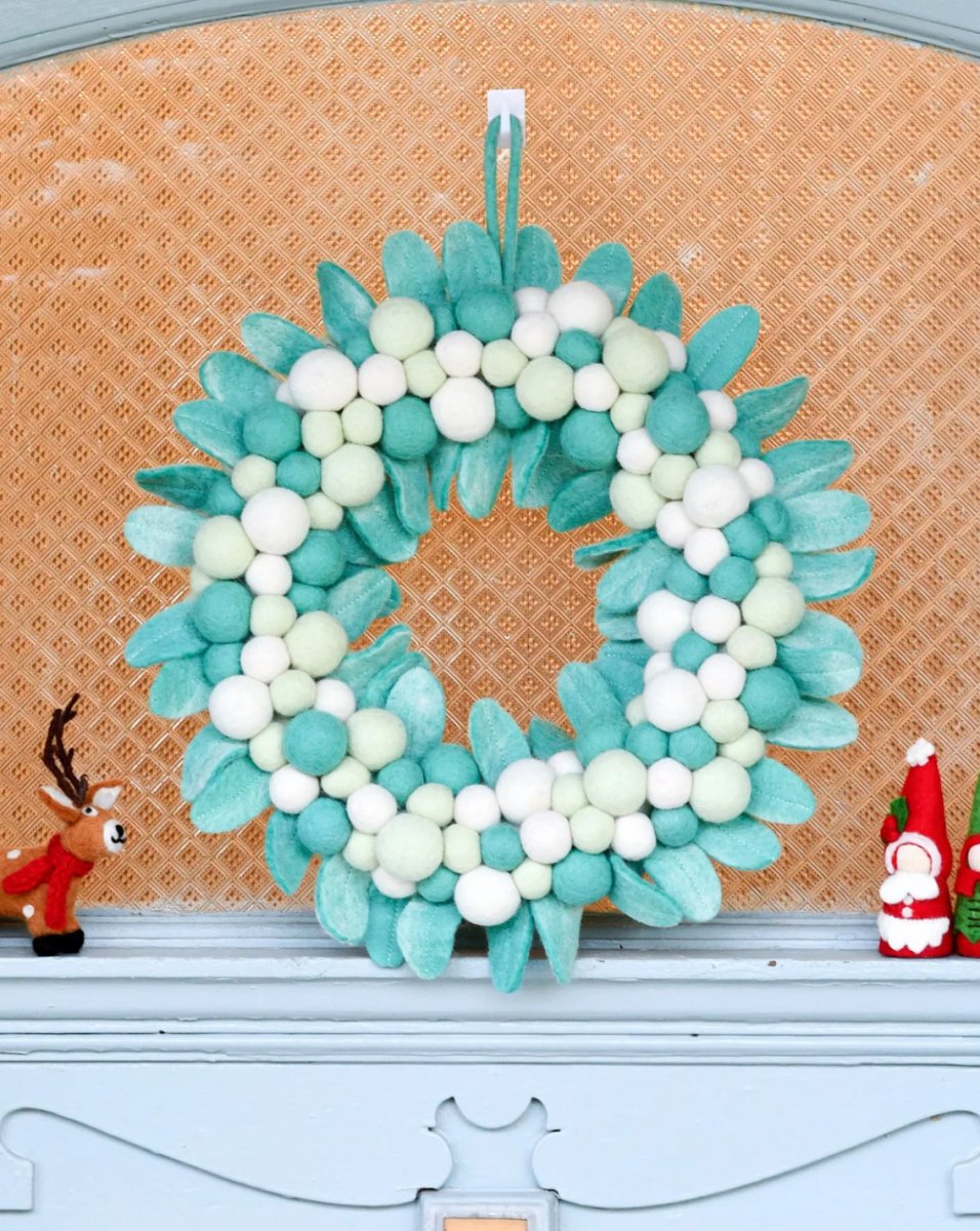 PREORDER: Felt Ball Wreath - Mint green | Tara Treasures