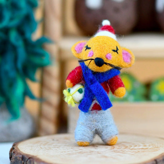 PREORDER: Felt Boy Christmas Mouse Ornament - Tara Treasures