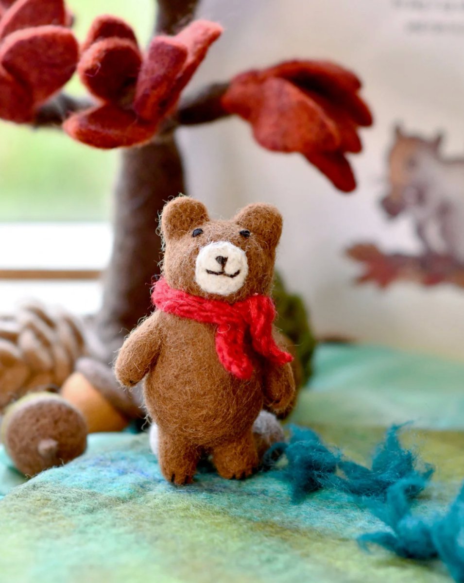 PREORDER: Felt Brown Bear with Red Scarf - Tara Treasures