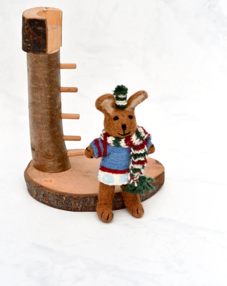 PREORDER: Felt Brown Hare Figure with Blue Sweater - Tara Treasures