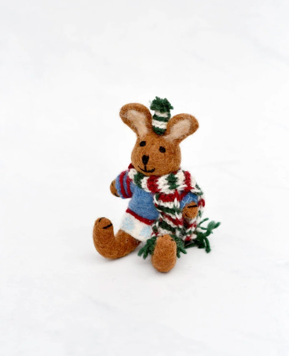 PREORDER: Felt Brown Hare Figure with Blue Sweater - Tara Treasures