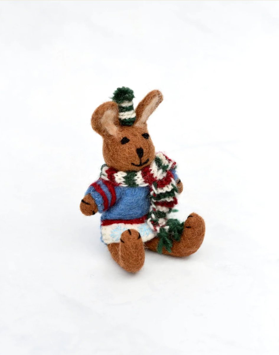 PREORDER: Felt Brown Hare Figure with Blue Sweater - Tara Treasures